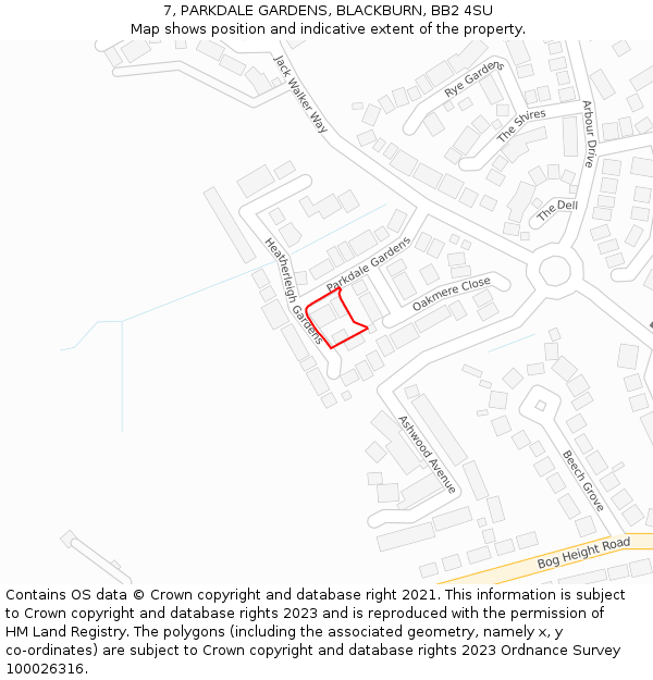 7, PARKDALE GARDENS, BLACKBURN, BB2 4SU: Location map and indicative extent of plot