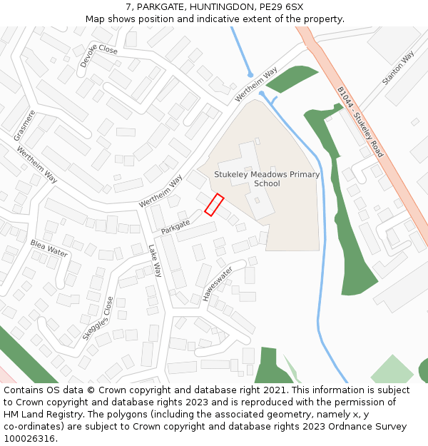 7, PARKGATE, HUNTINGDON, PE29 6SX: Location map and indicative extent of plot