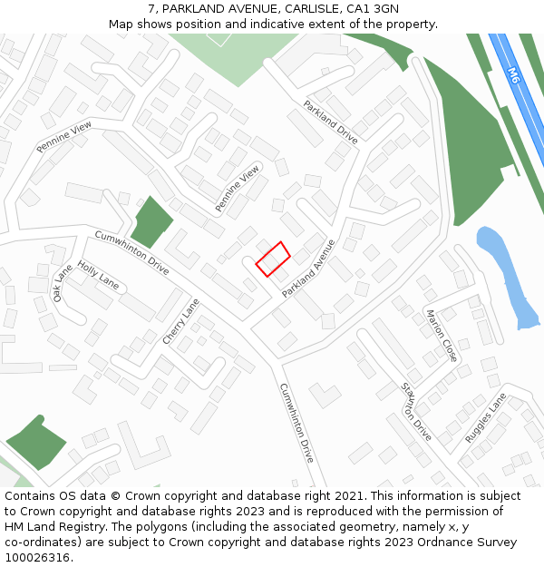 7, PARKLAND AVENUE, CARLISLE, CA1 3GN: Location map and indicative extent of plot
