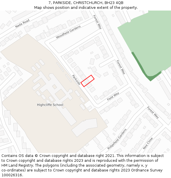 7, PARKSIDE, CHRISTCHURCH, BH23 4QB: Location map and indicative extent of plot