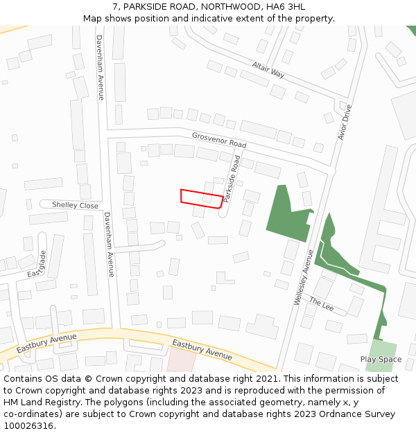 7, PARKSIDE ROAD, NORTHWOOD, HA6 3HL: Location map and indicative extent of plot