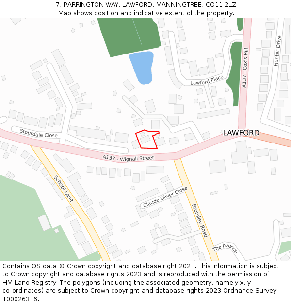 7, PARRINGTON WAY, LAWFORD, MANNINGTREE, CO11 2LZ: Location map and indicative extent of plot
