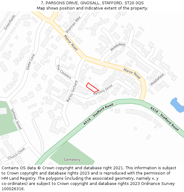 7, PARSONS DRIVE, GNOSALL, STAFFORD, ST20 0QS: Location map and indicative extent of plot