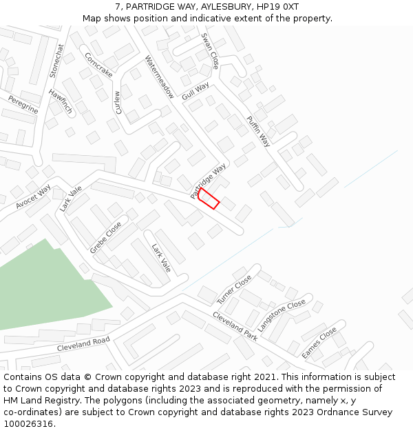 7, PARTRIDGE WAY, AYLESBURY, HP19 0XT: Location map and indicative extent of plot