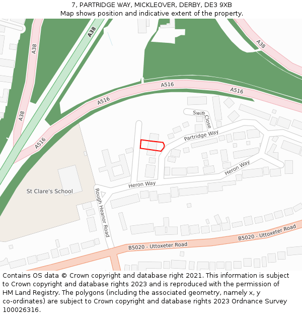 7, PARTRIDGE WAY, MICKLEOVER, DERBY, DE3 9XB: Location map and indicative extent of plot
