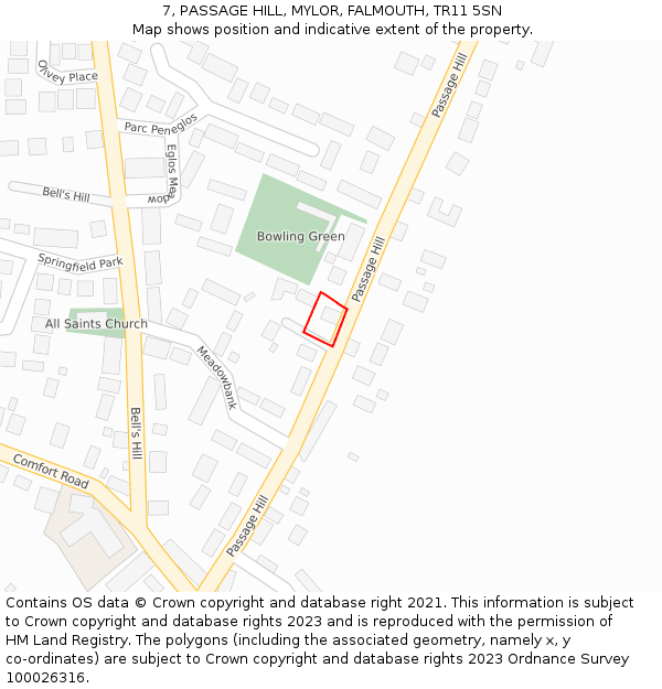 7, PASSAGE HILL, MYLOR, FALMOUTH, TR11 5SN: Location map and indicative extent of plot