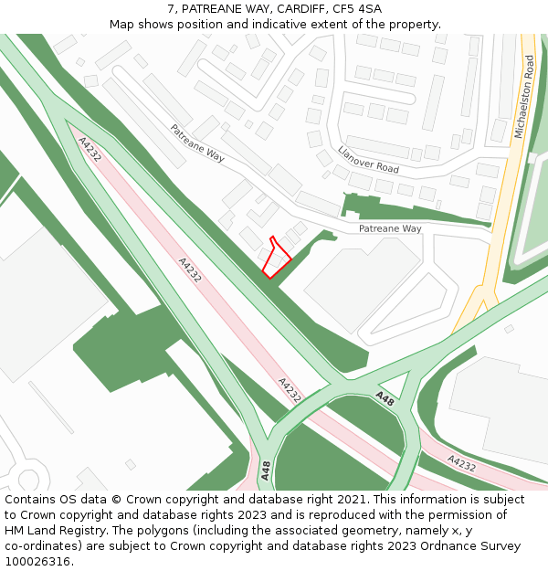 7, PATREANE WAY, CARDIFF, CF5 4SA: Location map and indicative extent of plot