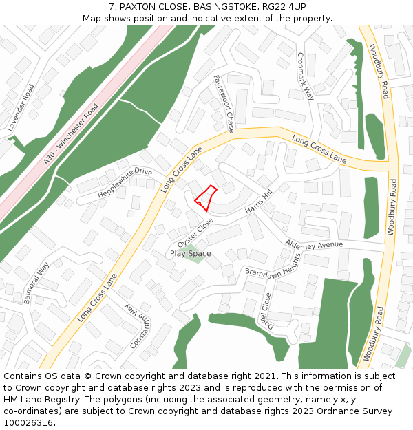 7, PAXTON CLOSE, BASINGSTOKE, RG22 4UP: Location map and indicative extent of plot