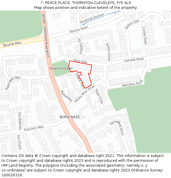7, PEACE PLACE, THORNTON-CLEVELEYS, FY5 4LS: Location map and indicative extent of plot