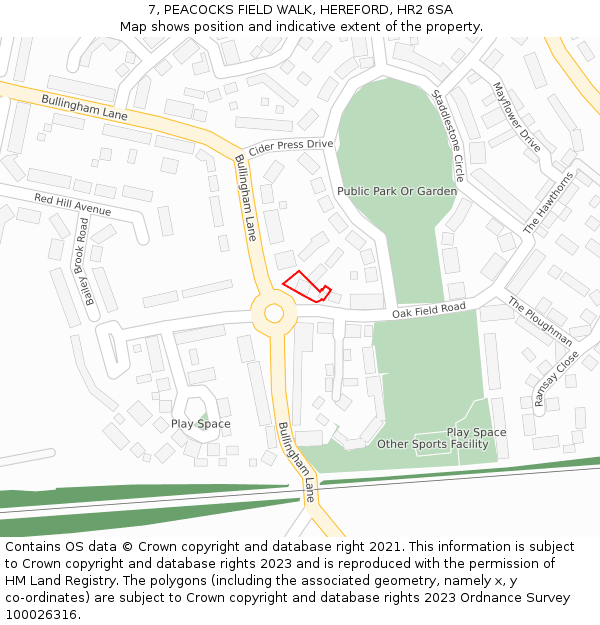 7, PEACOCKS FIELD WALK, HEREFORD, HR2 6SA: Location map and indicative extent of plot