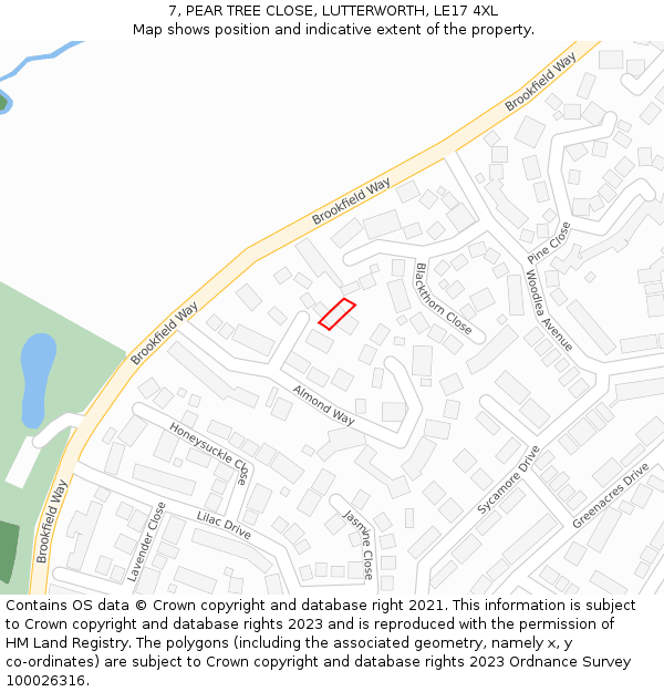 7, PEAR TREE CLOSE, LUTTERWORTH, LE17 4XL: Location map and indicative extent of plot