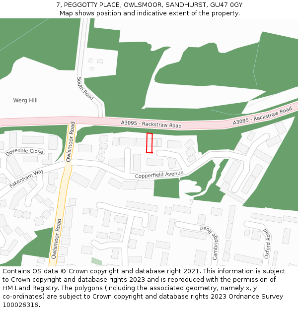 7, PEGGOTTY PLACE, OWLSMOOR, SANDHURST, GU47 0GY: Location map and indicative extent of plot
