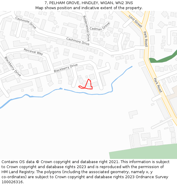 7, PELHAM GROVE, HINDLEY, WIGAN, WN2 3NS: Location map and indicative extent of plot