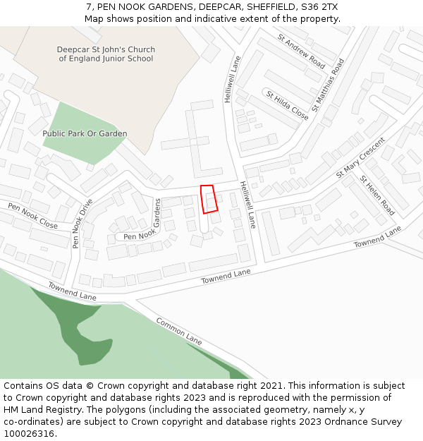 7, PEN NOOK GARDENS, DEEPCAR, SHEFFIELD, S36 2TX: Location map and indicative extent of plot
