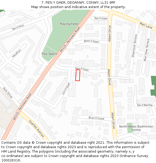 7, PEN Y GAER, DEGANWY, CONWY, LL31 9RF: Location map and indicative extent of plot