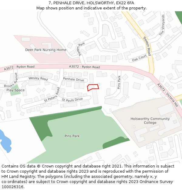 7, PENHALE DRIVE, HOLSWORTHY, EX22 6FA: Location map and indicative extent of plot