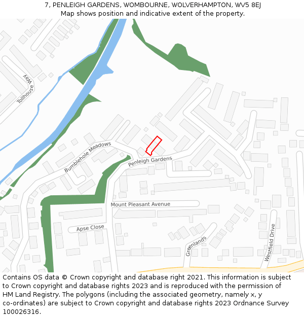 7, PENLEIGH GARDENS, WOMBOURNE, WOLVERHAMPTON, WV5 8EJ: Location map and indicative extent of plot