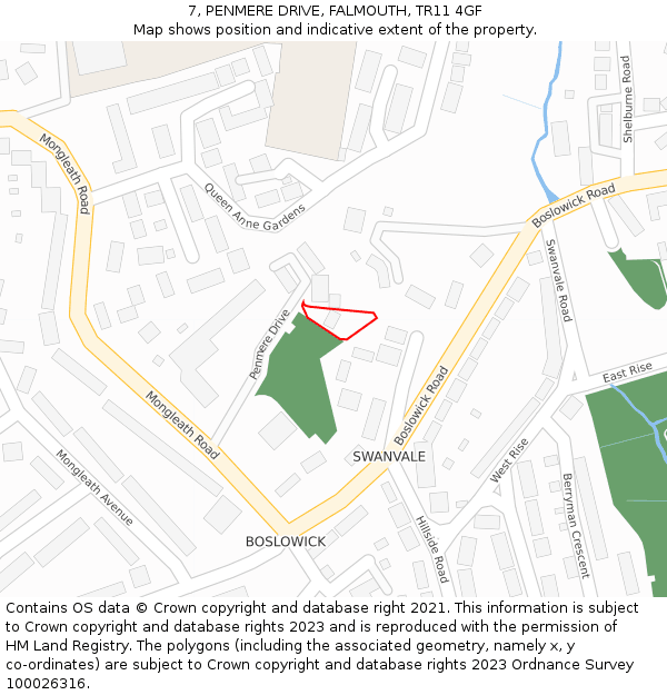 7, PENMERE DRIVE, FALMOUTH, TR11 4GF: Location map and indicative extent of plot
