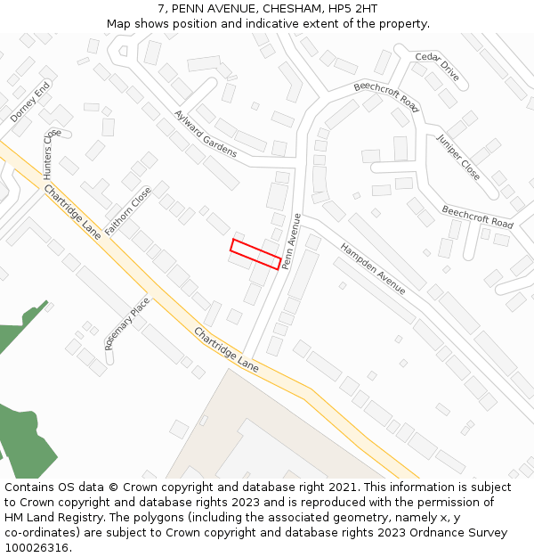 7, PENN AVENUE, CHESHAM, HP5 2HT: Location map and indicative extent of plot