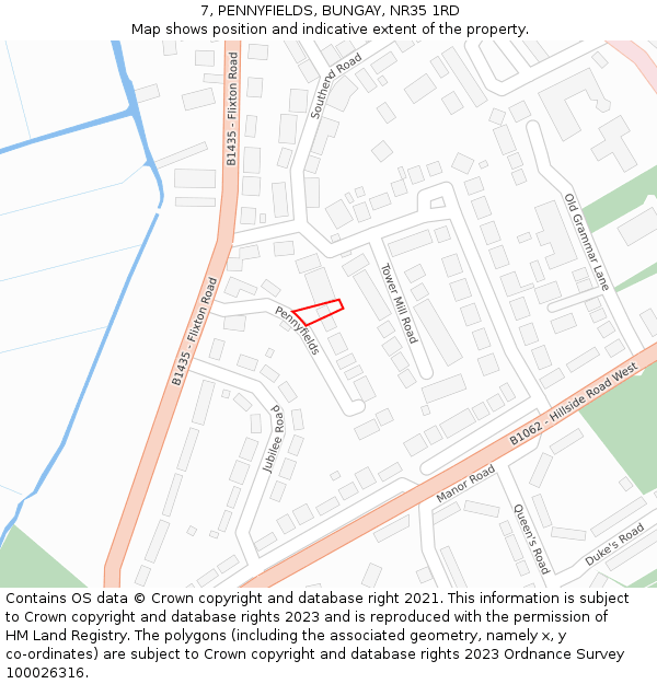7, PENNYFIELDS, BUNGAY, NR35 1RD: Location map and indicative extent of plot