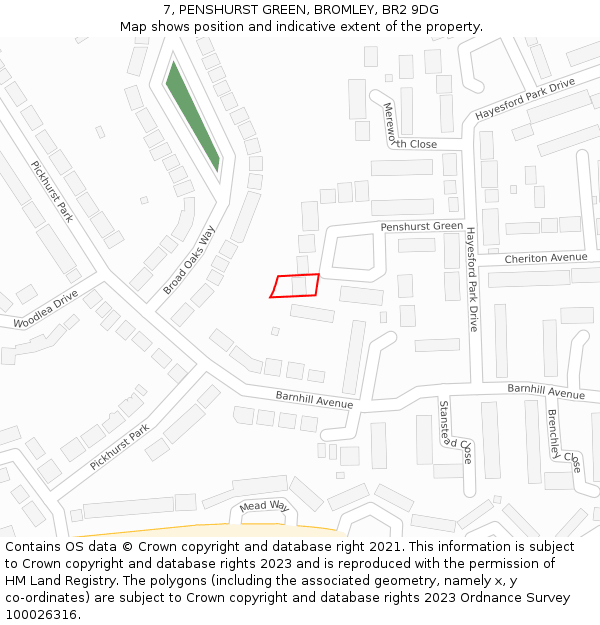 7, PENSHURST GREEN, BROMLEY, BR2 9DG: Location map and indicative extent of plot