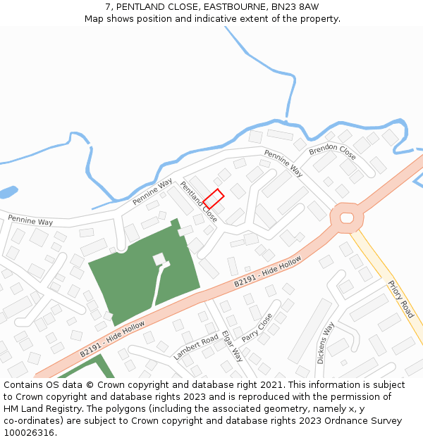 7, PENTLAND CLOSE, EASTBOURNE, BN23 8AW: Location map and indicative extent of plot