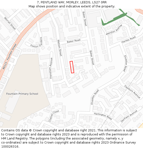 7, PENTLAND WAY, MORLEY, LEEDS, LS27 0RR: Location map and indicative extent of plot