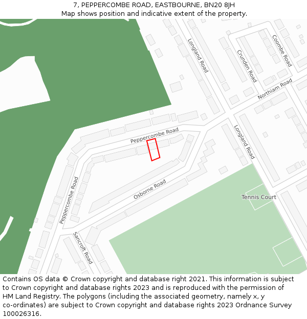 7, PEPPERCOMBE ROAD, EASTBOURNE, BN20 8JH: Location map and indicative extent of plot