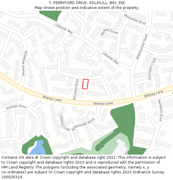 7, PERRYFORD DRIVE, SOLIHULL, B91 3XE: Location map and indicative extent of plot