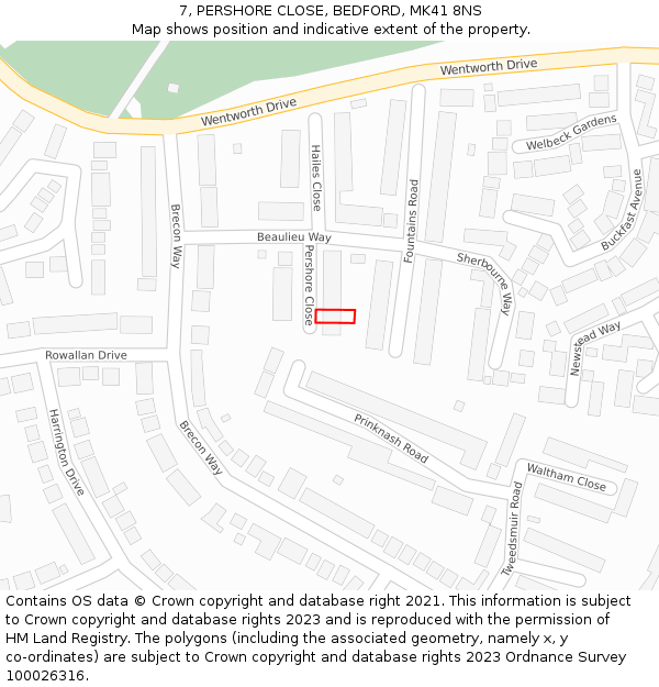7, PERSHORE CLOSE, BEDFORD, MK41 8NS: Location map and indicative extent of plot