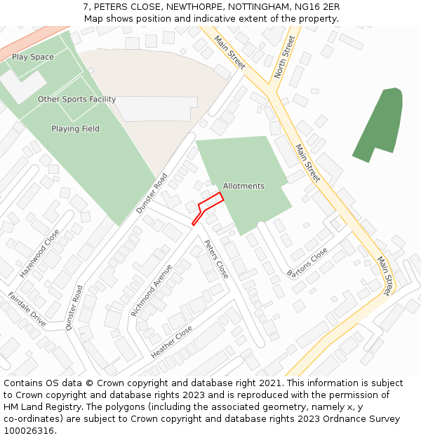 7, PETERS CLOSE, NEWTHORPE, NOTTINGHAM, NG16 2ER: Location map and indicative extent of plot
