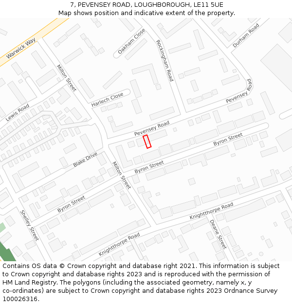 7, PEVENSEY ROAD, LOUGHBOROUGH, LE11 5UE: Location map and indicative extent of plot