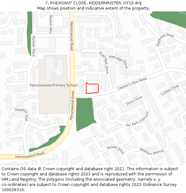 7, PHEASANT CLOSE, KIDDERMINSTER, DY10 4HJ: Location map and indicative extent of plot