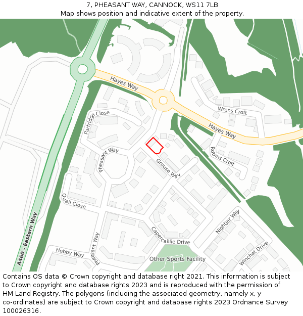 7, PHEASANT WAY, CANNOCK, WS11 7LB: Location map and indicative extent of plot