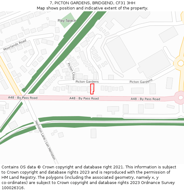 7, PICTON GARDENS, BRIDGEND, CF31 3HH: Location map and indicative extent of plot