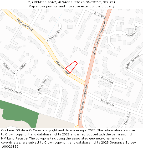 7, PIKEMERE ROAD, ALSAGER, STOKE-ON-TRENT, ST7 2SA: Location map and indicative extent of plot