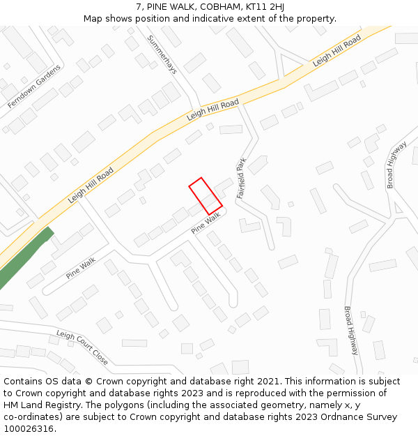 7, PINE WALK, COBHAM, KT11 2HJ: Location map and indicative extent of plot