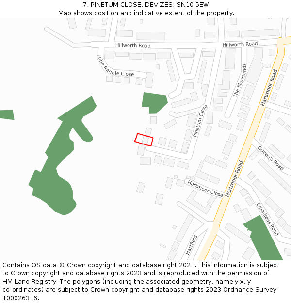 7, PINETUM CLOSE, DEVIZES, SN10 5EW: Location map and indicative extent of plot