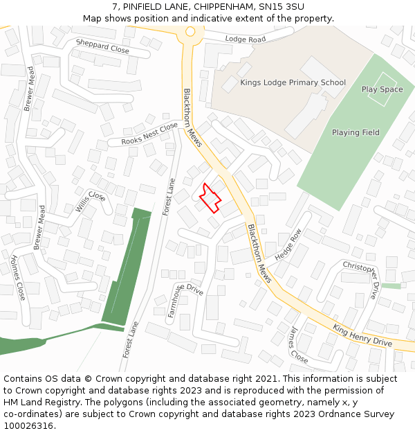 7, PINFIELD LANE, CHIPPENHAM, SN15 3SU: Location map and indicative extent of plot