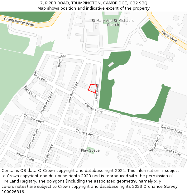 7, PIPER ROAD, TRUMPINGTON, CAMBRIDGE, CB2 9BQ: Location map and indicative extent of plot