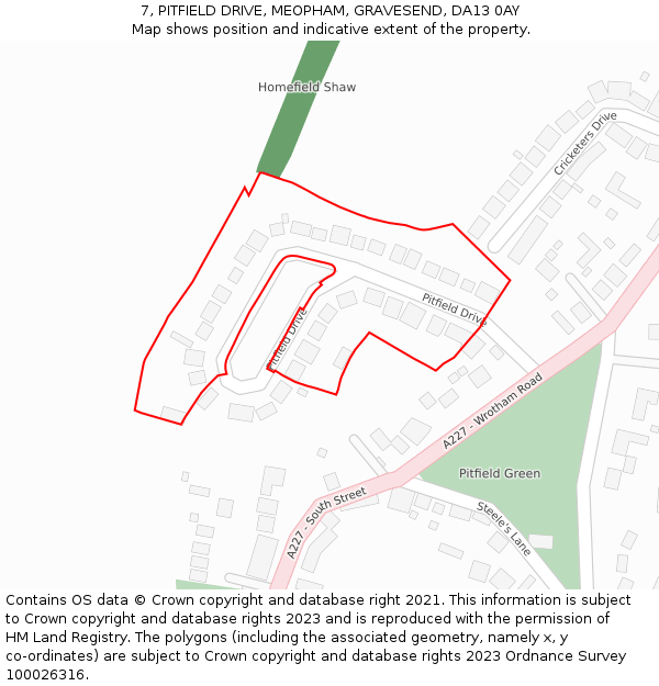 7, PITFIELD DRIVE, MEOPHAM, GRAVESEND, DA13 0AY: Location map and indicative extent of plot