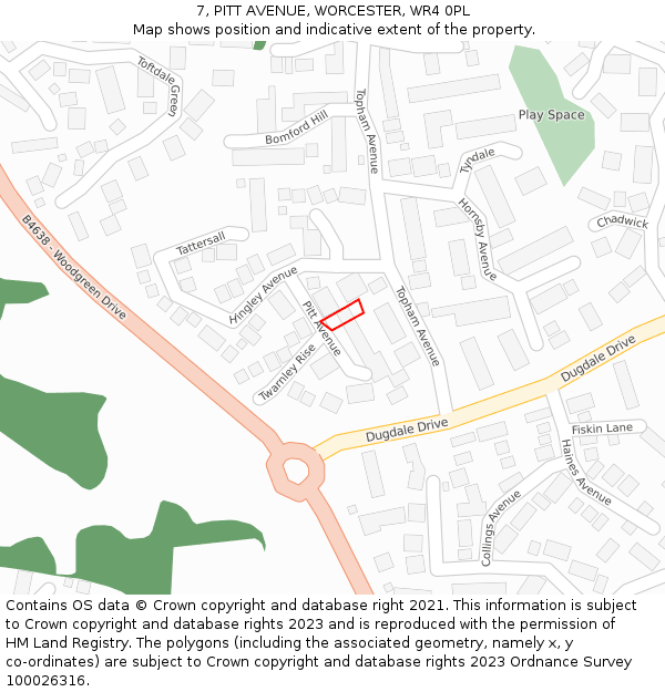 7, PITT AVENUE, WORCESTER, WR4 0PL: Location map and indicative extent of plot