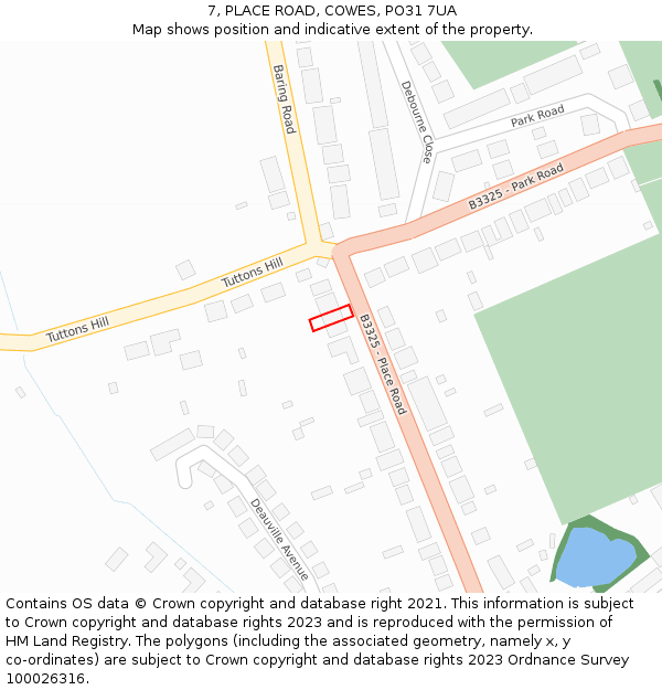 7, PLACE ROAD, COWES, PO31 7UA: Location map and indicative extent of plot