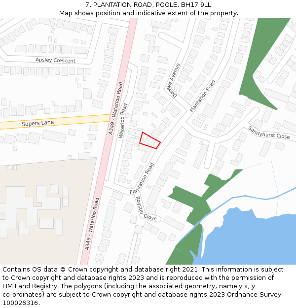 7, PLANTATION ROAD, POOLE, BH17 9LL: Location map and indicative extent of plot