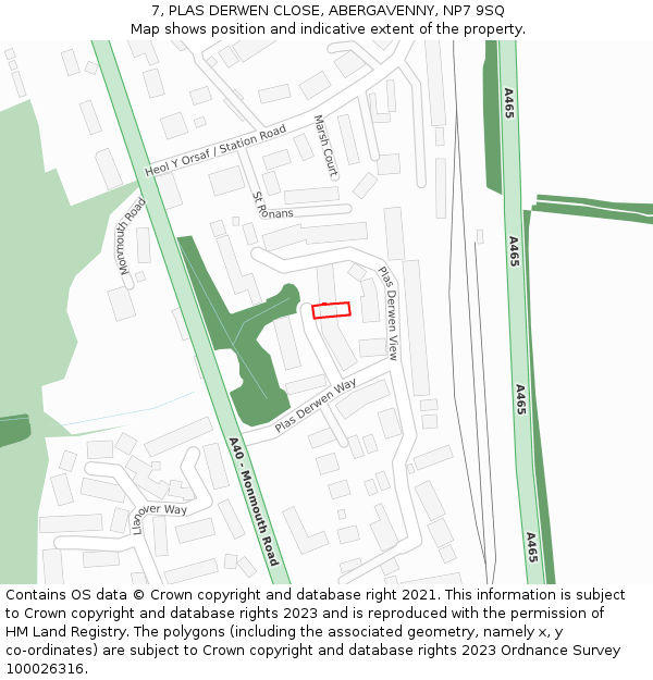 7, PLAS DERWEN CLOSE, ABERGAVENNY, NP7 9SQ: Location map and indicative extent of plot