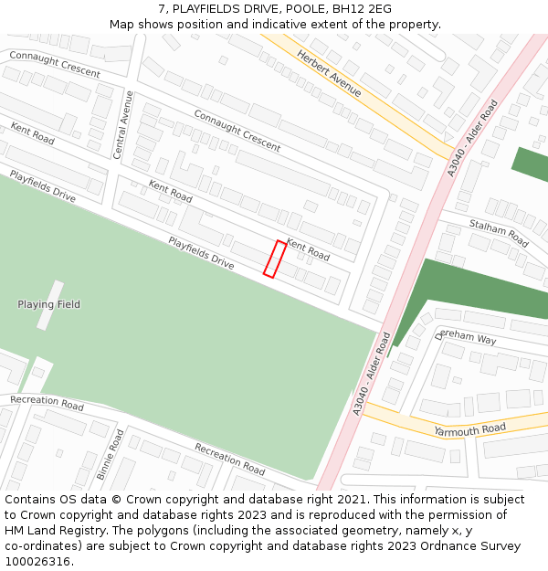 7, PLAYFIELDS DRIVE, POOLE, BH12 2EG: Location map and indicative extent of plot