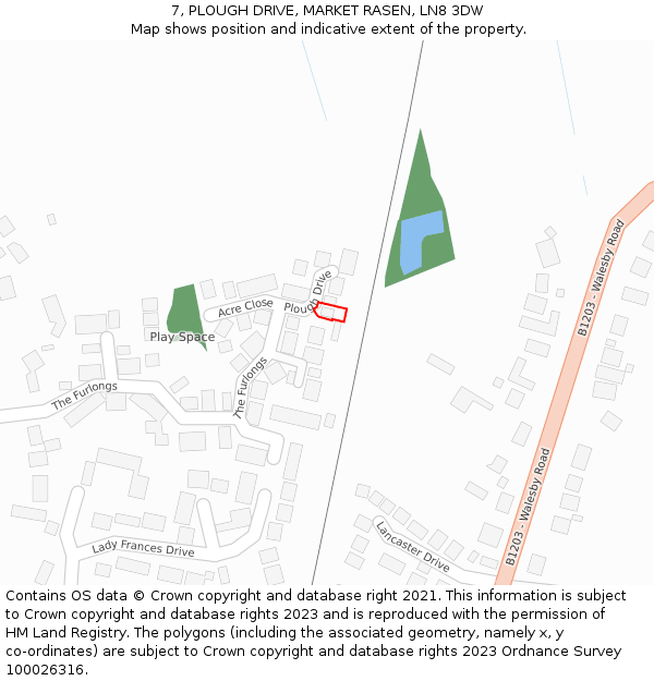 7, PLOUGH DRIVE, MARKET RASEN, LN8 3DW: Location map and indicative extent of plot