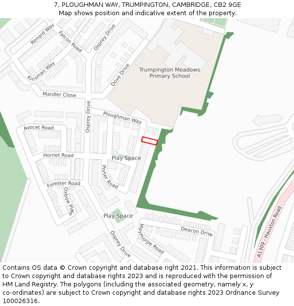 7, PLOUGHMAN WAY, TRUMPINGTON, CAMBRIDGE, CB2 9GE: Location map and indicative extent of plot