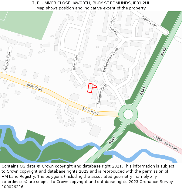 7, PLUMMER CLOSE, IXWORTH, BURY ST EDMUNDS, IP31 2UL: Location map and indicative extent of plot