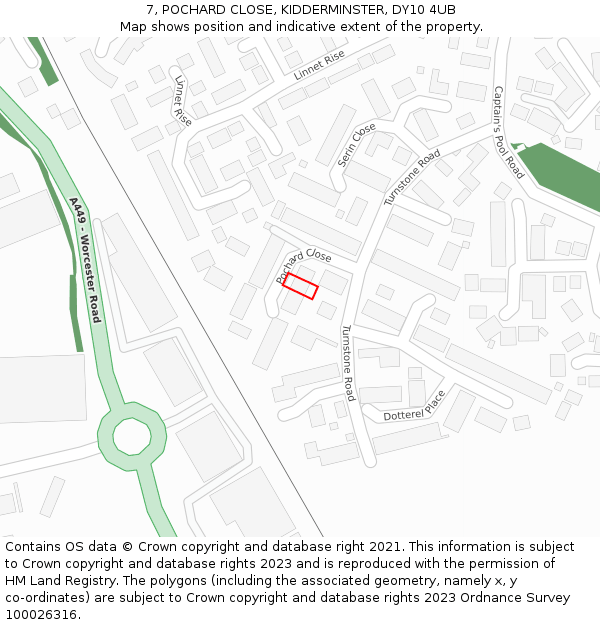 7, POCHARD CLOSE, KIDDERMINSTER, DY10 4UB: Location map and indicative extent of plot